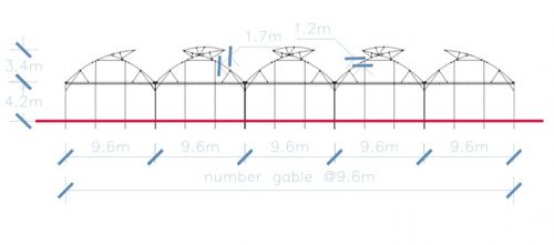 Nhà màng có hai cửa sổ mái cố định cao 1.7m và 1.2m