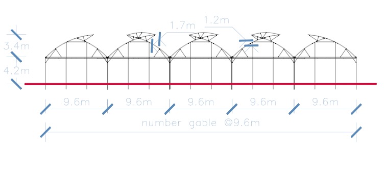 Nhà màng có hai cửa sổ mái cố định cao 1.7m và 1.2m